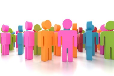 Bir grup insan. Şirket cemaati ya da nüfus. Büyük bir grup. 3d oluşturma