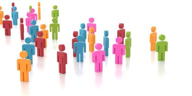 Bir grup insan. Şirket cemaati ya da nüfus. Büyük bir grup. 3d oluşturma