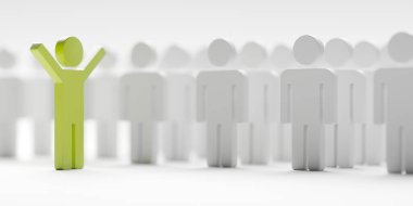 Kalabalıktaki farklı biri. Eşsiz bireysellik konsepti 3D yorumlama