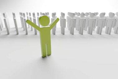 Kalabalıktan uzak dur. Ekipte farklı bir kişi figürü. 3d oluşturma