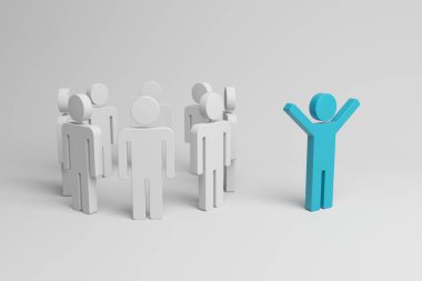 Kalabalıktan uzak dur. Ekipte farklı bir kişi figürü. 3d oluşturma