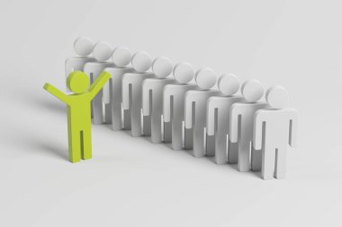 Kalabalıktan uzak dur. Ekipte farklı bir kişi figürü. 3d oluşturma