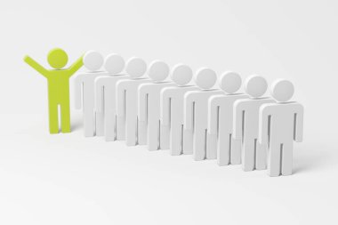 Kalabalıktaki farklı biri. Eşsiz bireysellik konsepti 3D yorumlama