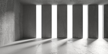 Soyut boş modern iç mekan. Beton duvarlar. Mimarlık geçmişi. 3d oluşturma