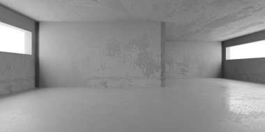 Soyut boş modern iç mekan. Beton duvarlar. Mimarlık geçmişi. 3d oluşturma