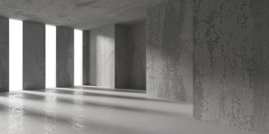 Soyut mimari iç plan. Modern beton oda. 3d oluşturma