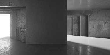 Soyut mimari iç plan. Modern beton oda. 3d oluşturma