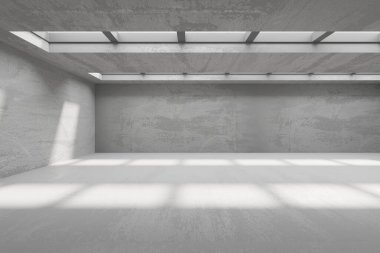 Soyut boş modern iç mekan. Beton duvarlar. Mimarlık geçmişi. 3d oluşturma