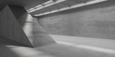 Soyut boş modern iç mekan. Beton duvarlar. Mimarlık geçmişi. 3d oluşturma