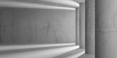 Soyut boş modern iç mekan. Beton duvarlar. Mimarlık geçmişi. 3d oluşturma