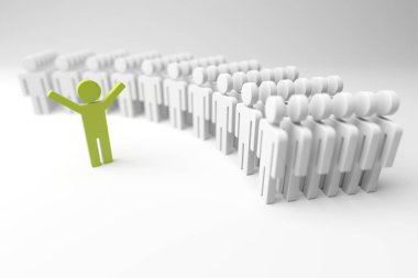 Kalabalıktan uzak dur. Ekipte farklı bir kişi figürü. 3d oluşturma