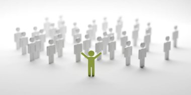 Kalabalıktan uzak dur. Ekipte farklı bir kişi figürü. 3d oluşturma