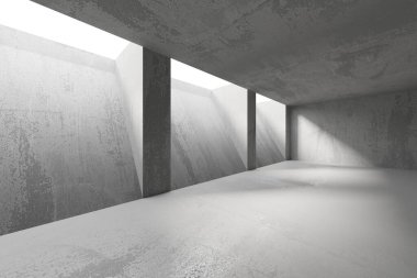 Soyut boş modern iç mekan. Beton duvarlar. Mimarlık geçmişi. 3d oluşturma