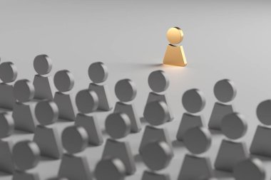 Takım lideri. Kalabalıktan uzak duruyor. Eşitsizlik kavramı. 3d oluşturma