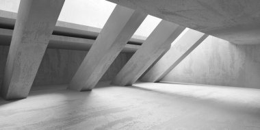 Soyut boş modern iç mekan. Beton duvarlar. Mimarlık geçmişi. 3d oluşturma