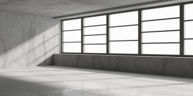 Soyut boş modern iç mekan. Beton duvarlar. Mimarlık geçmişi. 3d oluşturma