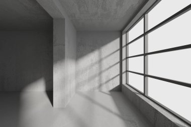 Soyut boş modern iç mekan. Beton duvarlar. Mimarlık geçmişi. 3d oluşturma