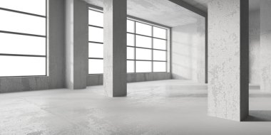 Soyut boş modern iç mekan. Beton duvarlar. Mimarlık geçmişi. 3d oluşturma