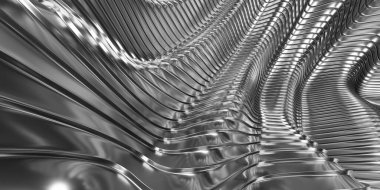 Soyut gümüş metal arka plan. Alüminyum çizgili dalgalar. 3d oluşturma