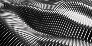 Soyut metal arka plan. Gümüş çelik çizgiler dalgalı desen. 3d oluşturma