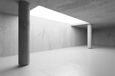 Soyut boş modern iç mekan. Beton duvarlar. Mimarlık geçmişi. 3d oluşturma