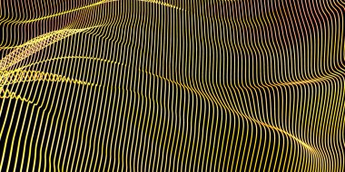 Soyut altın arkaplan. Dalgalı deforme çizgiler. 3d oluşturma