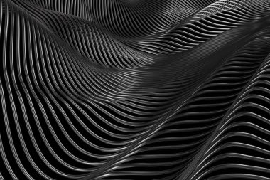 Gümüş çizgili desen. Çelik dalgalar arka planı. 3d oluşturma