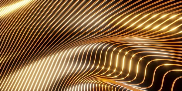 Abstract Gold Background Wavy Deformed Stripes Rendering — Stock Photo, Image
