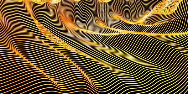 Abstrakt Gestreifter Glänzender Goldener Hintergrund Wellenmuster Rendering — Stockfoto
