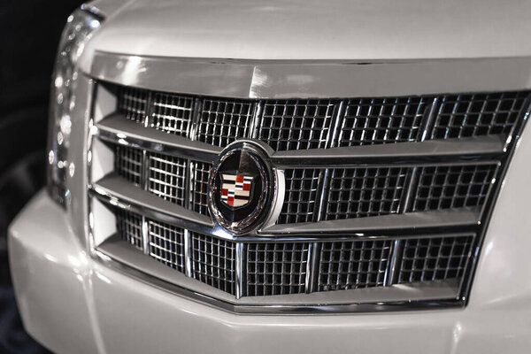 Istanbul, Turkey - August 8, 2023: Cadillac Grille and Logo. Cadillac is a division of American automobile manufacturer General Motors GM