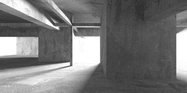 Soyut boş modern iç mekan. Beton duvarlar. Mimarlık geçmişi. 3d oluşturma