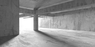 Soyut boş modern iç mekan. Beton duvarlar. Mimarlık geçmişi. 3d oluşturma