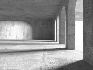 Soyut iç dizayn beton oda. Mimarlık geçmişi. 3d oluşturma