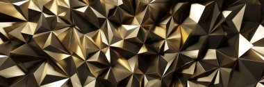 Üçgen şekilli altın renkli metal geometrik desen. Poligon geçmişi. 3d oluşturma