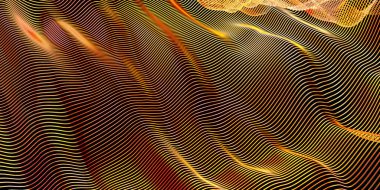 Soyut altın arkaplan. Dalgalı deforme çizgiler. 3d oluşturma