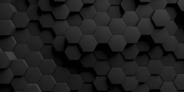 Dark Gray Hexagons Minimalist Black Abstract Background. 3d Rendering