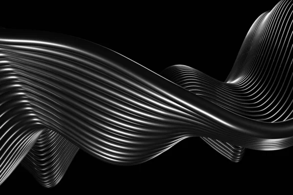 银色条纹图案 钢波背景 3D渲染 — 图库照片