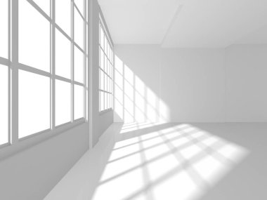 Beyaz Modern mimari iç arka plan. 3D render illüstrasyon