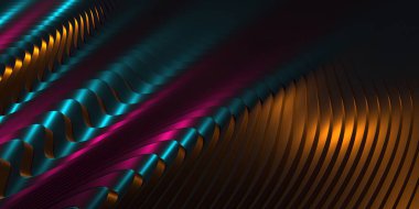 Dalgalı renkli çelik çizgiler. Fütürist tasarım. 3d oluşturma