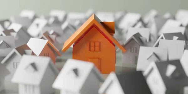 Unica Casa Arancione Che Distingue Dalla Folla Mercato Immobiliare Rendering — Foto Stock