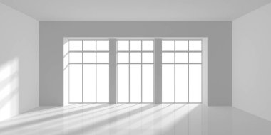 Beyaz Modern mimari iç arka plan. 3D render illüstrasyon