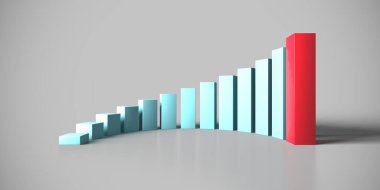 İlerlemeyi ve başarıyı temsil eden bar çizelgesi. İstatistik veri analiz işi. 3d oluşturma