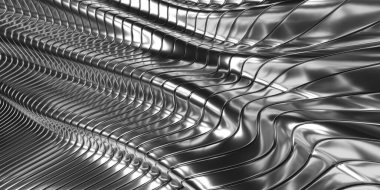 Soyut metal arka plan. Gümüş çelik çizgiler dalgalı desen. 3d oluşturma