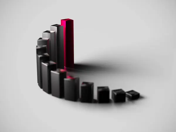 Bar chart representing progress and success. Statistics data analysis business. 3d rendering