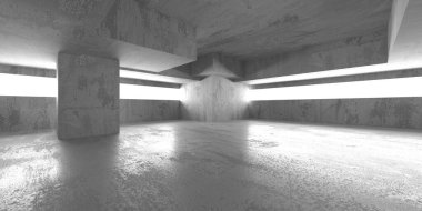 Soyut boş modern iç mekan. Beton duvarlar. Mimarlık geçmişi. 3d oluşturma