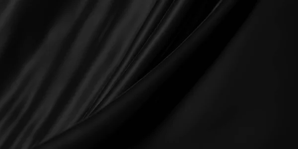 Black Gray Satin Dark Fabric Texture Closeup Rippled Black Silk — Stock Photo, Image