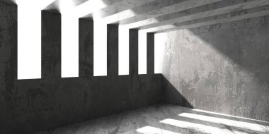 Soyut iç tasarımı olan beton oda. 3d oluşturma