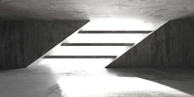 Soyut boş modern iç mekan. Beton duvarlar. Mimarlık geçmişi. 3d oluşturma