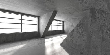 Soyut mimari iç plan. Modern beton oda. 3d oluşturma