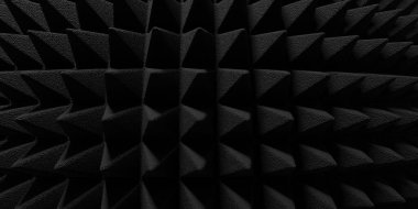 Siyah akustik ses geçirmez köpük dokusu. Stüdyo duvarı kaydediliyor. 3d oluşturma